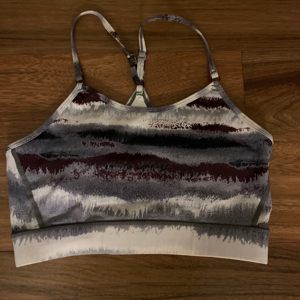 Gray and purple sports bra